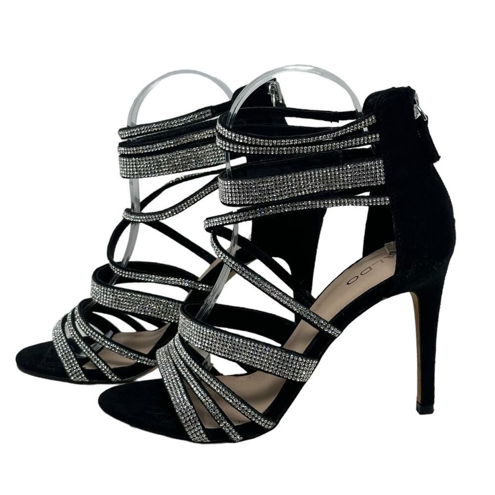 Aldo black rhinestones strappy stiletto high heels sandals shoes size 7